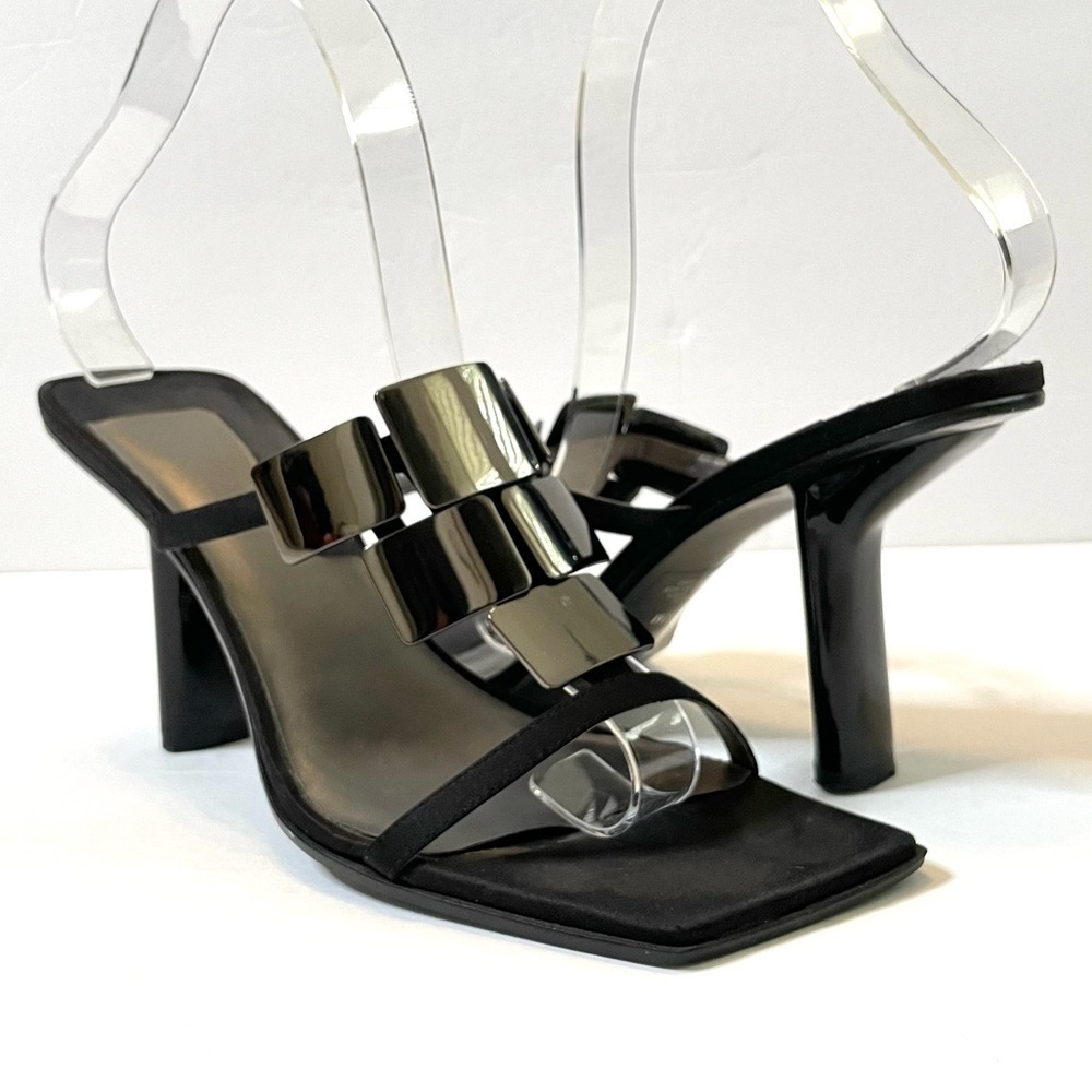 Nine West square toe metallic accents heeled sandals 7.5